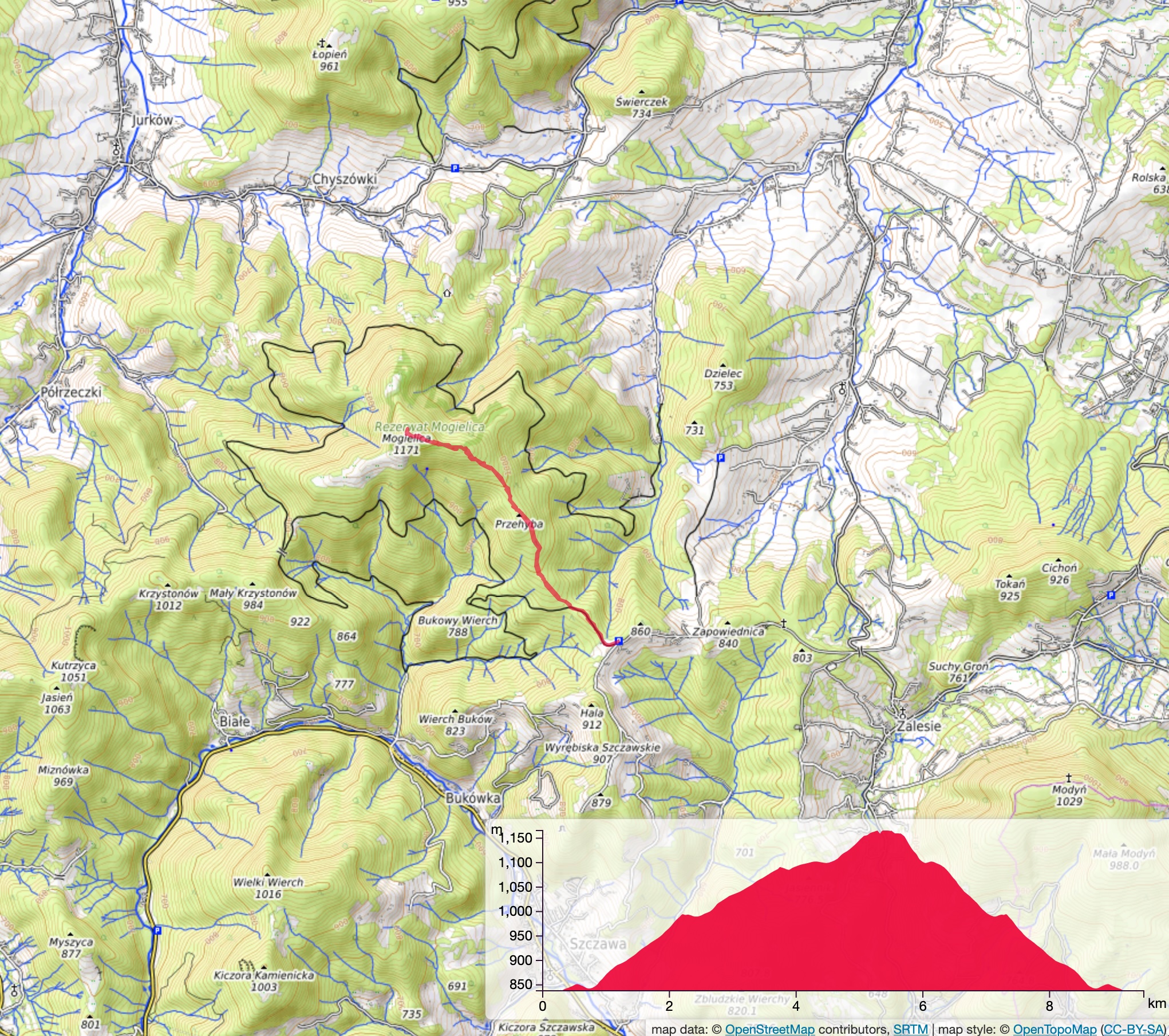 mapa topgraficzna Mogielicy i okolicy